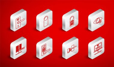 Set line VPN Computer network Please do not disturb Invisible hide Digital door lock with wireless and Server icon. Vector.