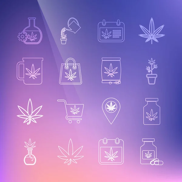 Set Line Medical Bottle Marijuana Marijuana Plant Pot Calendar Shopping — Stok Vektör