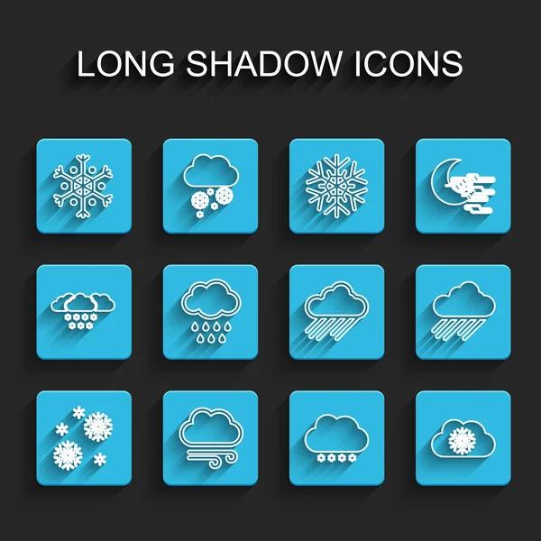 Set Line Snow Windy Weather Snowflake Cloud Snow Rain Icon — Stock Vector