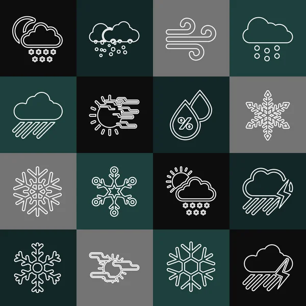 Set Line Cloud Rain Lightning Snowflake Wind Fog Sun Snow — Archivo Imágenes Vectoriales