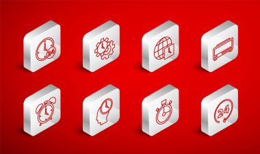 Set line Clock 24 hours Time Management World time Digital alarm clock Stopwatch and Alarm icon. Vector.