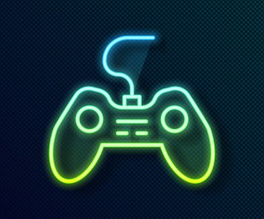 Parlayan neon hattı Gamepad simgesi siyah arkaplanda izole edildi. Oyun kontrolörü. Vektör.