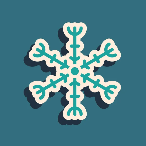 Green Snowflake Icon Isolated Green Background Long Shadow Style Vector — Stock Vector