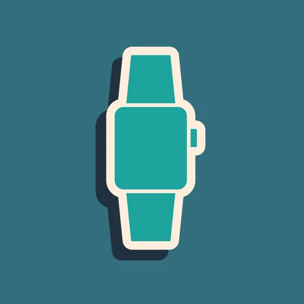 Icono Smartwatch Verde Aislado Sobre Fondo Verde Estilo Sombra Larga — Vector de stock