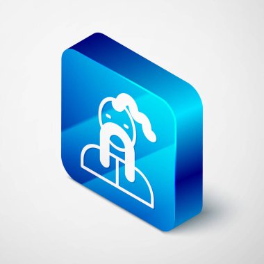 Isometric Ukrayna Kazak simgesi gri arka planda izole edildi. Mavi kare düğme. Vektör.