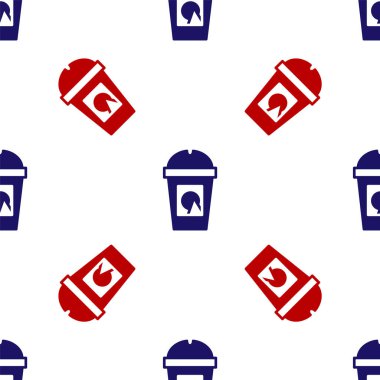 Blue and red Coffee cup to go icon isolated seamless pattern on white background. Take away print. Vector.