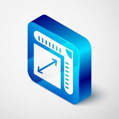 Isometric Paper size icon isolated on grey background. Blue square button. Vector.