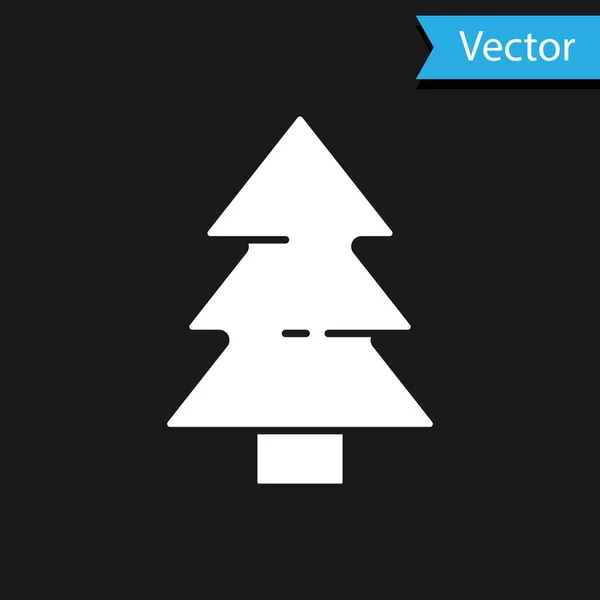 黒の背景に隔離された白いクリスマスツリーのアイコン メリークリスマスとハッピーニューイヤー ベクトル — ストックベクタ