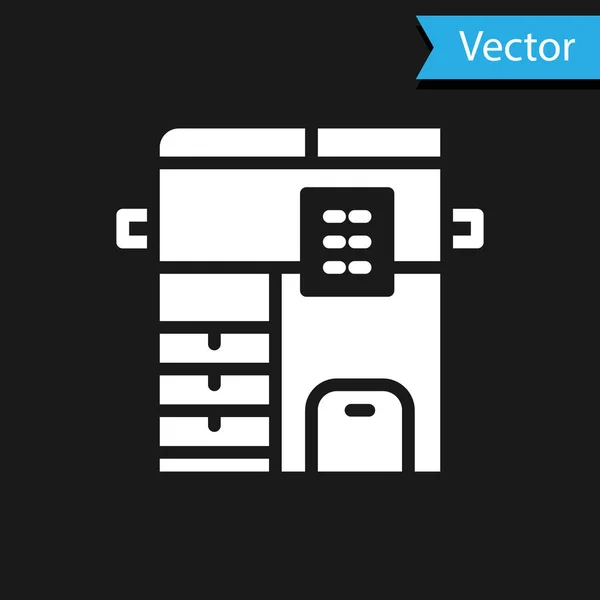 White Office Multifunction Printer Copy Machine Icon Isolated Black Background — Vetor de Stock