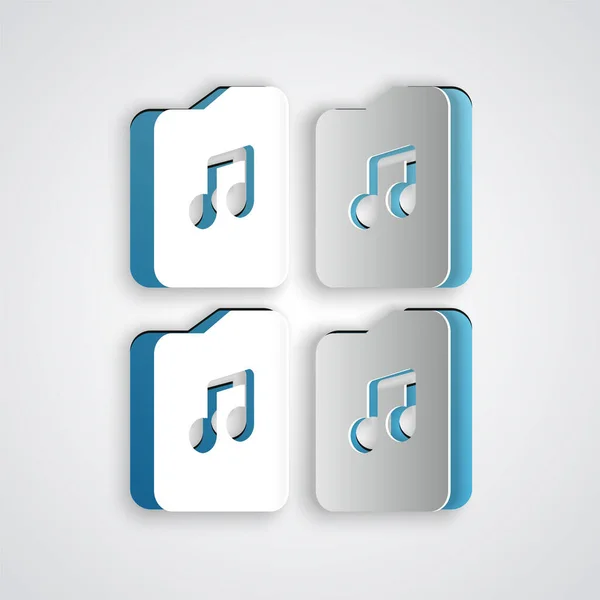 Paper Cut Music File Document Icon Isolated Grey Background Waveform — ストックベクタ