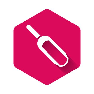 White Scoop flour icon isolated with long shadow background. Pink hexagon button. Vector.