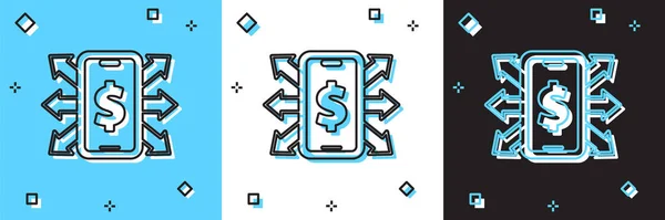 Set Smartphone Dollar Symbol Icon Isolated Blue White Black Background — Stockvektor