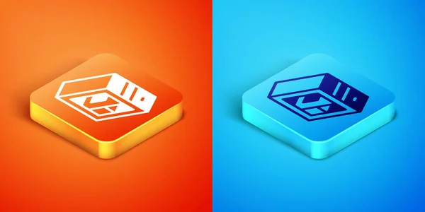 Isometric Computer Icon Isolated Orange Blue Background Component Sign Vector — Stockový vektor