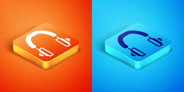 Isometric Headphones Icon Isolated Orange Blue Background Earphones Concept Listening — Image vectorielle