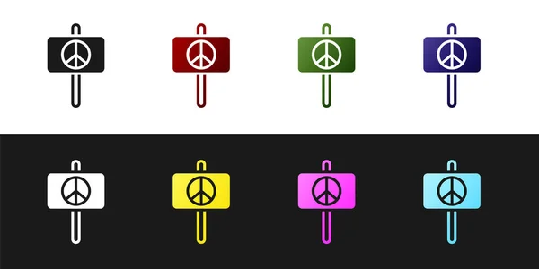 흑백으로 평화의 아이콘을 설정하 히피는 평화의 상징이다 Vector — 스톡 벡터