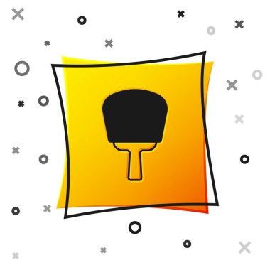 Siyah Kore el vantilatörü beyaz arka planda izole edilmiş. Sarı kare düğme. Vektör.