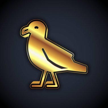 Gold Bird seagull icon isolated on black background. Vector.