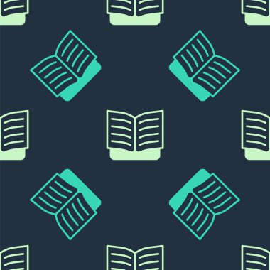Yeşil ve bej rengi açık kitap simgesi mavi arkaplanda izole edilmiş pürüzsüz desen. Vektör.