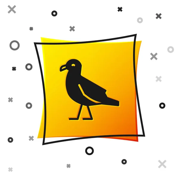 Black Bird Seagull Icon Isolated White Background Yellow Square Button — Stock Vector