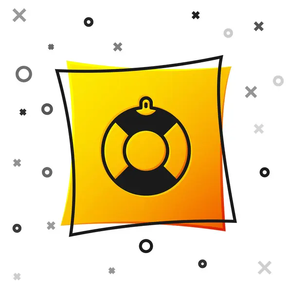 Černá Ikona Záchranné Bóje Izolovaná Bílém Pozadí Životní Symbol Žlutý — Stockový vektor