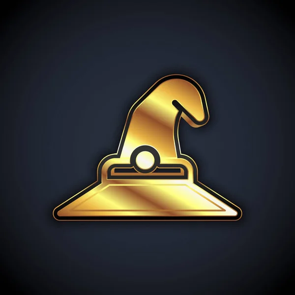 Gold Witch Hat Icon Isolated Black Background Happy Halloween Party — Vetor de Stock