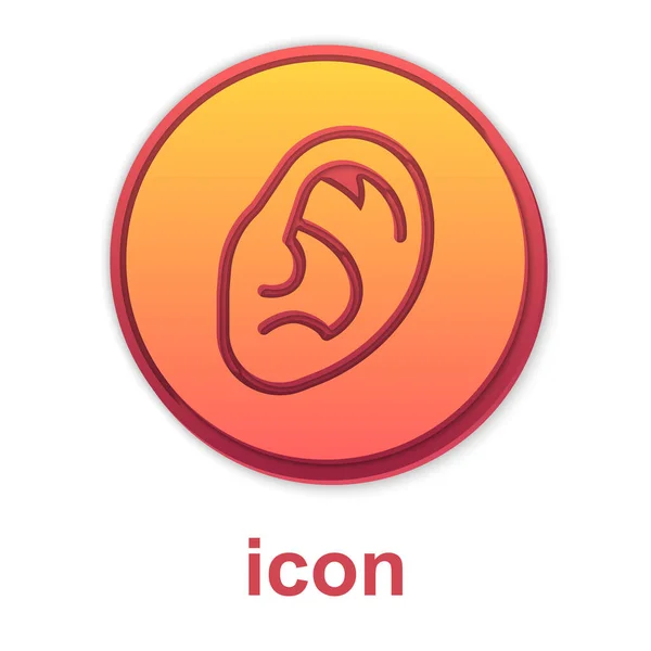 Gold Ear Listen Sound Signal Icon Isolated White Background Ear — Vetor de Stock