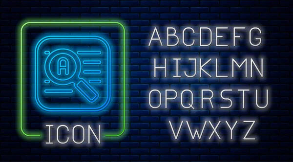 Glowing Neon Translator Icon Isolated Brick Wall Background Foreign Language — 스톡 벡터
