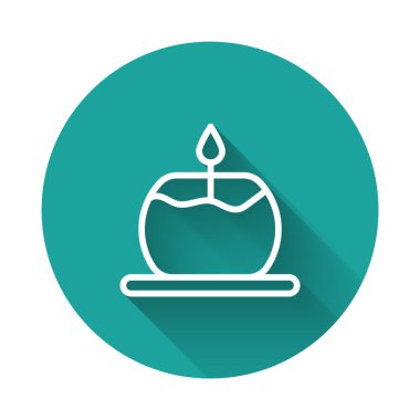 White line Aroma candle icon isolated with long shadow. Green circle button. Vector.