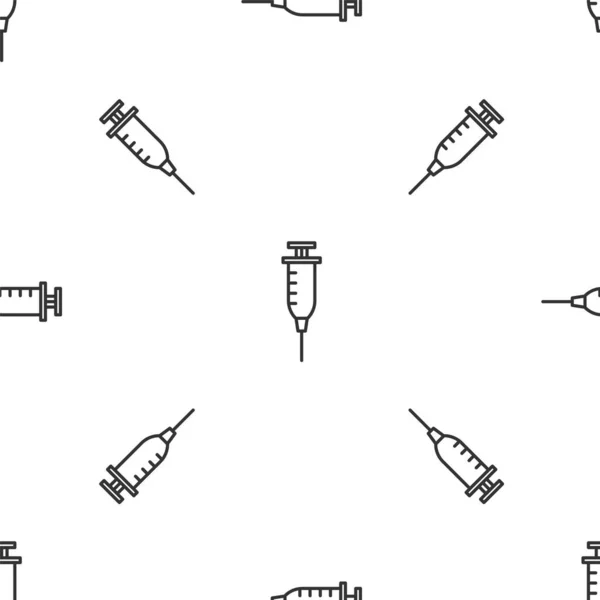 Значок Шприца Серой Линии Изолирован Бесшовным Рисунком Белом Фоне Шприц — стоковый вектор