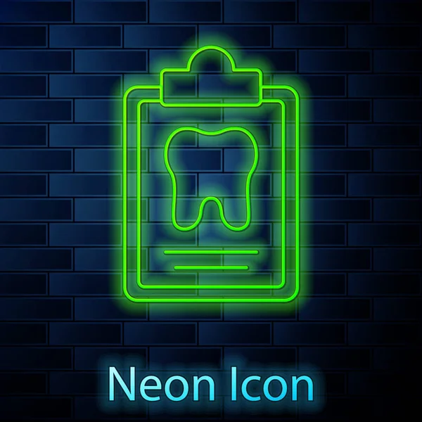 Žhnoucí Neonová Čára Schránka Zubní Kartou Nebo Ikonou Lékařských Záznamů — Stockový vektor