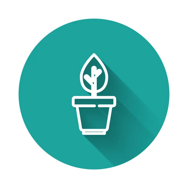 White Line Plant Pot Icon Isolated Long Shadow Plant Growing — Stockvector
