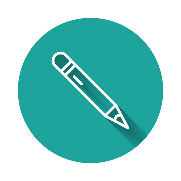 White Line Pencil Eraser Icon Isolated Long Shadow Drawing Educational — Stockvector