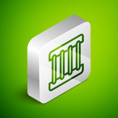 Isometric line Prison window icon isolated on green background. Silver square button. Vector.