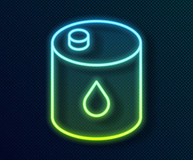 Parlayan neon hattı fıçı yağı ikonu siyah arka planda izole edildi. Vektör.