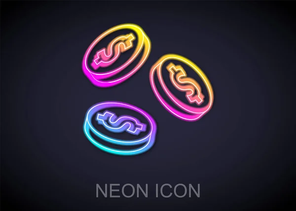 Glödande Neon Line Mynt Pengar Med Dollar Symbol Ikon Isolerad — Stock vektor