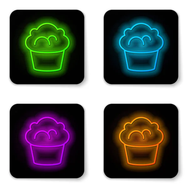 Glowing Neon Line Muffin Icon Isolated White Background Black Square — Stockvektor