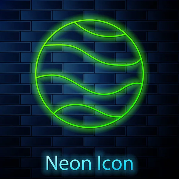 Zářící Neonová Čára Ikona Planety Izolovaná Pozadí Cihlové Zdi Vektor — Stockový vektor