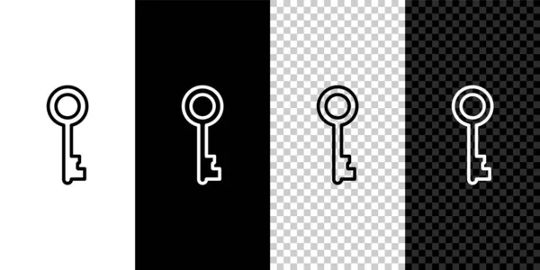 Set Line Old Key Icon Isolated Black White Transparent Background — Stock Vector