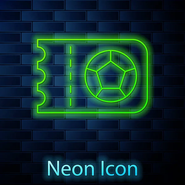 Glowing Neon Line Football Soccer Ticket Icon Isolated Brick Wall — Stockvektor