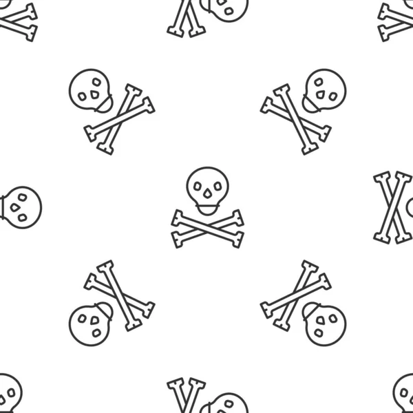 Grey Line Skull Crossbones Icon Isolated Seamless Pattern White Background — Vetor de Stock