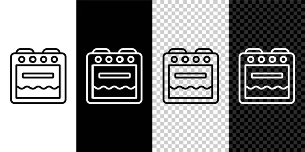 Set Line Oven Icon Isolated Black White Transparent Background Stove —  Vetores de Stock