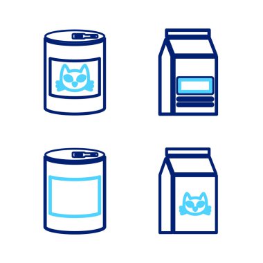 Set line Bag of food for cat Canned and icon. Vector.