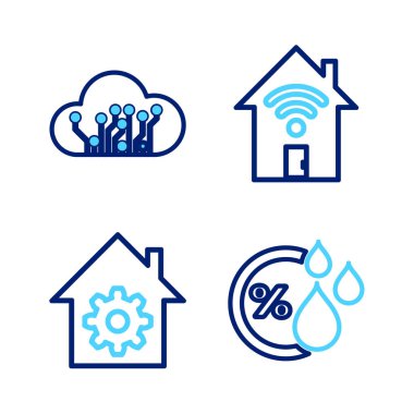 Set line Humidity Smart home settings with wi-fi and Internet of things icon. Vector.