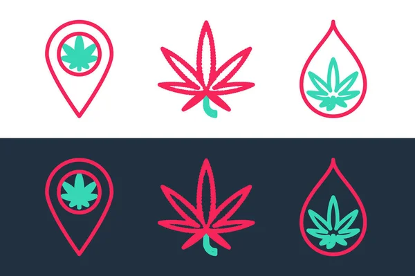 Set Line Marijuana Cannabis Leaf Oil Location Marijuana Icon Vector — Stockvektor