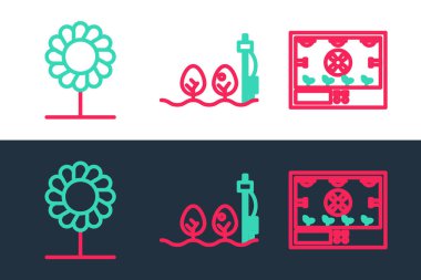 Set line Smart farming technology Flower and Standalone sensor and plant icon. Vector.