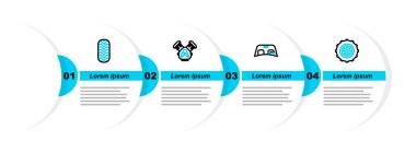 Set line Car wheel windscreen engine and tire icon. Vector.
