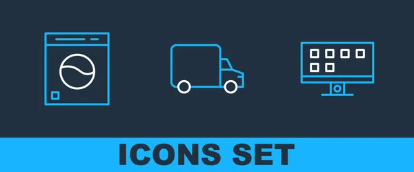 Set Line Smart Washer Delivery Cargo Truck Icon Vector — Vector de stock