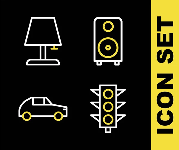 Set Line Stereo Speaker Traffic Light Car Table Lamp Icon — Archivo Imágenes Vectoriales