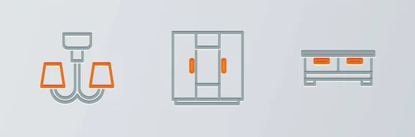 Set Line Chest Drawers Chandelier Wardrobe Icon Vector — Vetor de Stock