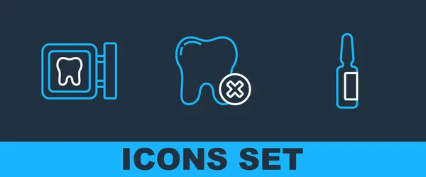 Set Line Painkiller Tablet Dental Clinic Location Tooth Caries Icon — Stockvektor